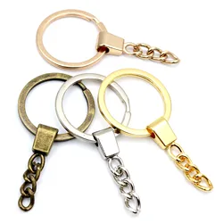 10 - Pack Gold Plated Rhodium Bronze Key Rings - 30mm Size, 50mm Length, Bulk Round Keychains (Random Mixed)