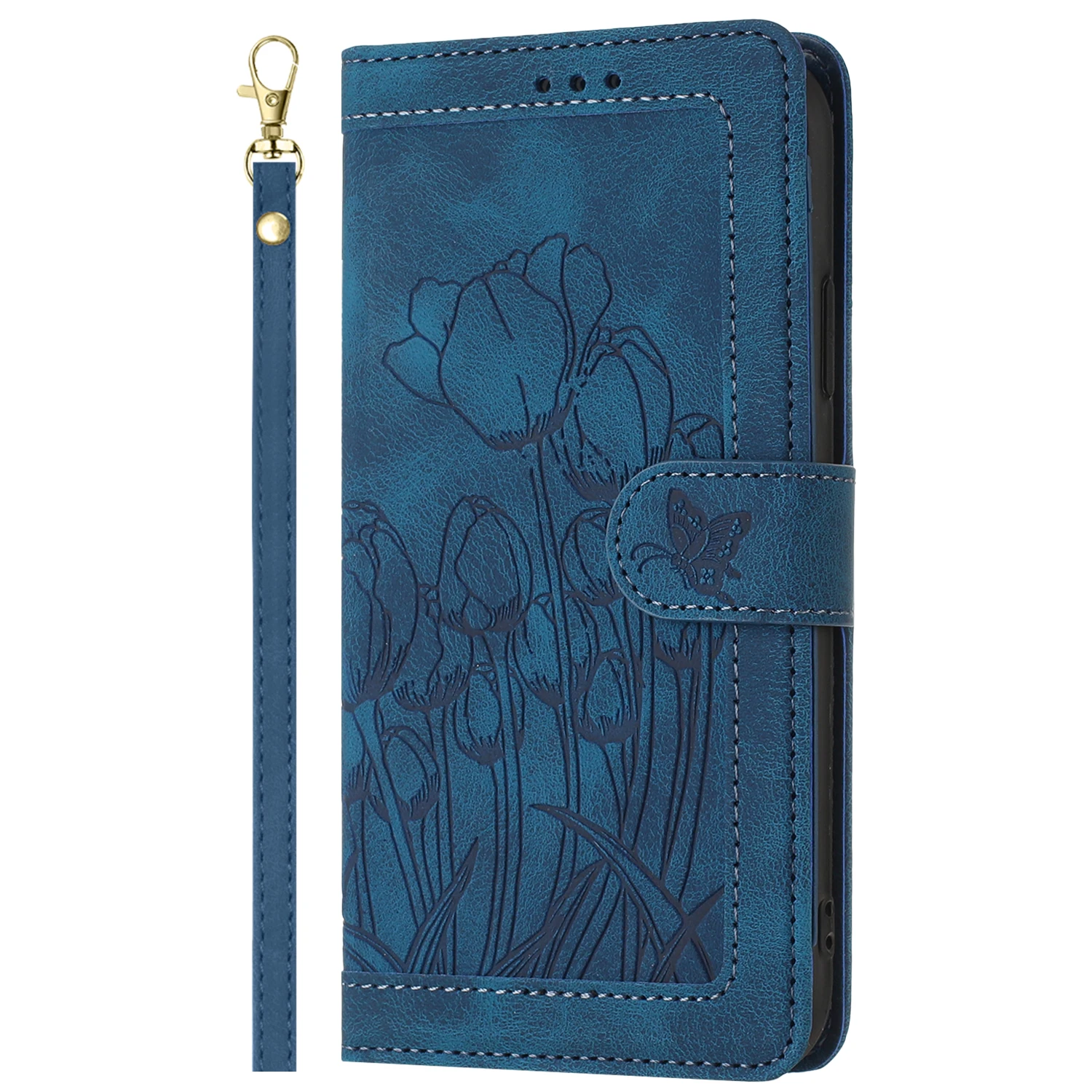 Floral Leather Wallet Flip Cover with Strap
