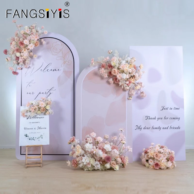 

champagne Rose Hydrangea Hang Flower Row Arrangement Wedding Backdrop Decor Event Aisle Floor Floral Welcome Sign Accessories