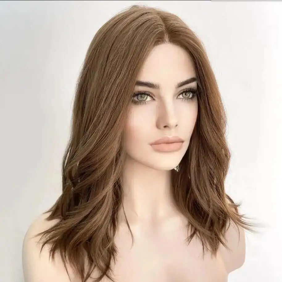 Preplucked 20"Brown Blonde Short Bob Wave 5x5 Silk Base Jewish Human Hair Wig With Baby Hair HD Lace European Glueless Wigs