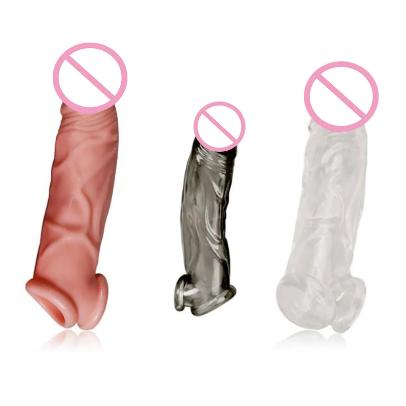 Penis Enlargement Dildo Portable Cock Massager Reusable Penis Thick Condoms for Men Enhancer Erection Sleeve Intimate Extender