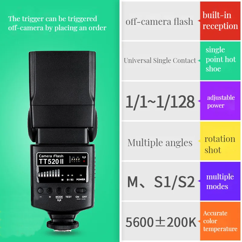 Godox TT520II 카메라 플래시 (캐논, 니콘, 펜탁스, 올림푸스 DSLR 카메라용, 433MHz 무선 신호 내장)