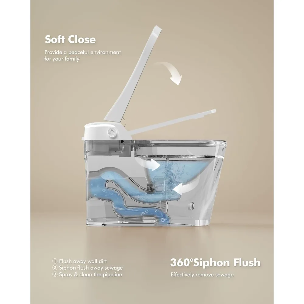Smart Toilet with Bidet Built in, Smart Bidet Toilet Combo with Heated Seat, Elongate Japanese Electric Toilet Bidet With 6