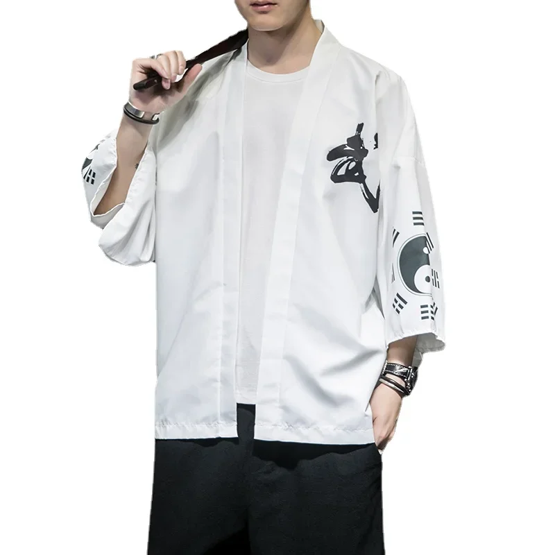 

Haori Japanese Kimono Men's Cardigan Jacket Men's Japanese Clothing Asian Style Shirt 5XL 2023 Summer Sun Screen Jacket