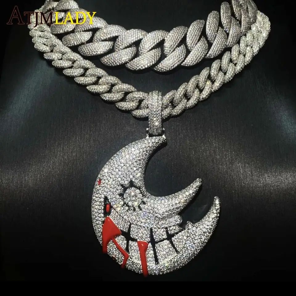 OIDEA Collana Uomo In Acciaio Inox Con Pendente Esagramma, Luna E Stelle Strass, Catena Grano Di Riso 56 Cm - 4