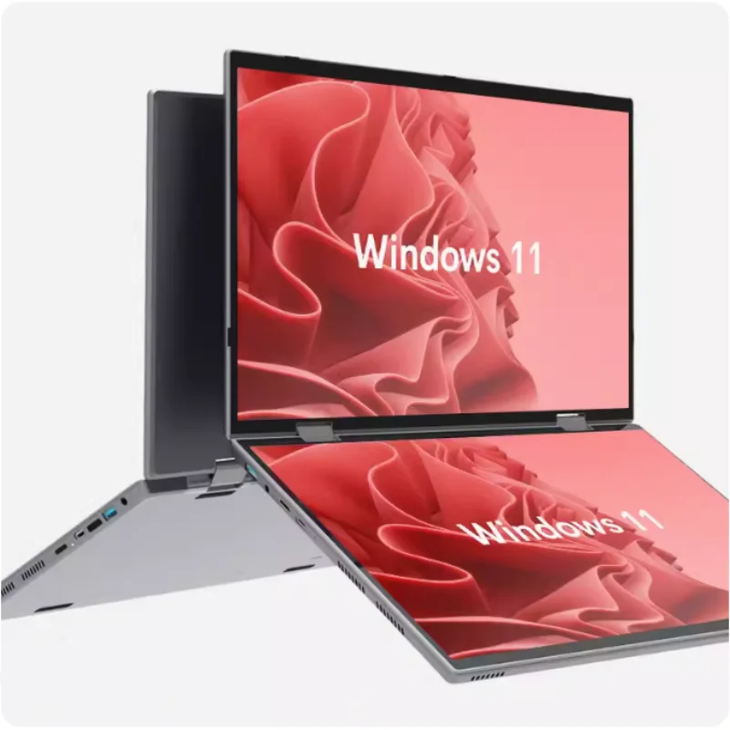 Intel N100 CPU Dual Screen Laptop 14"+14 " 2K Touch Screen Notebook 32GB 360 Degree Flip Metal Case 2 in 1 Laptop Computer 6