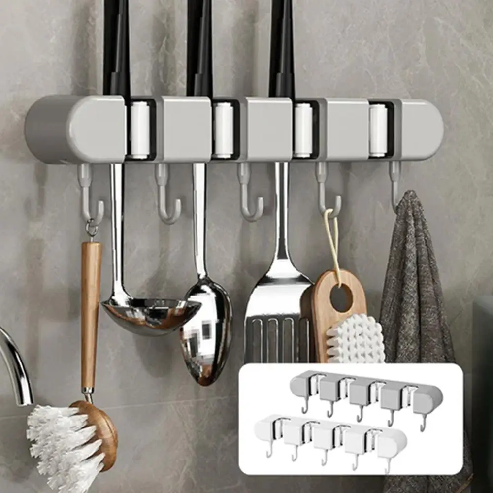 Mop Holder Broom Hanger Wall Mounted Bathroom Organizer Hook Rack Hooks