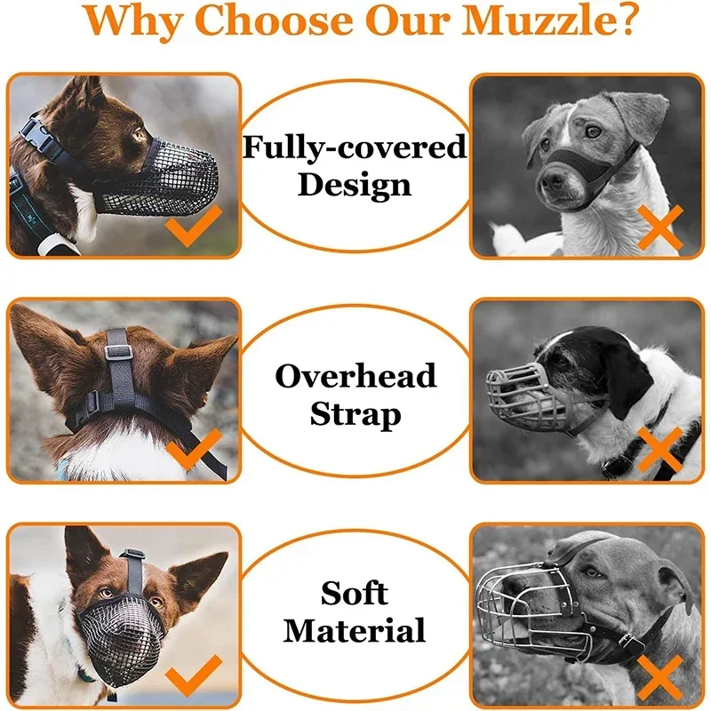 Dog Muzzle Mesh Soft Air Mouth Cover Muzzle For Small Medium Large Dogs Allow Drinking No Biting Chewing For Dogs