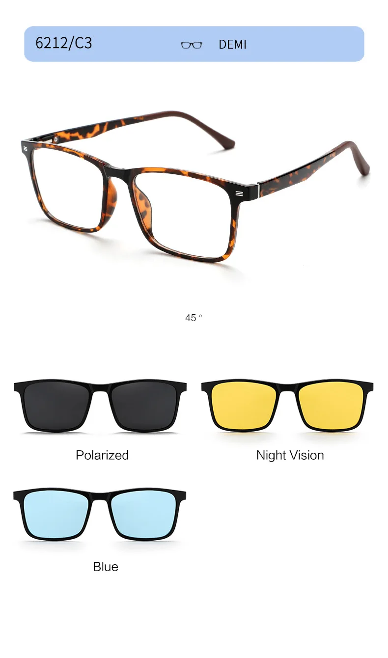 YIMARUILI Modische Übergrößen TR90 Polarisierte Magnetische Clip-On-Brille Damen Quadratische Optische Korrektionsbrillenfassung Herren 6212 – Detail 11