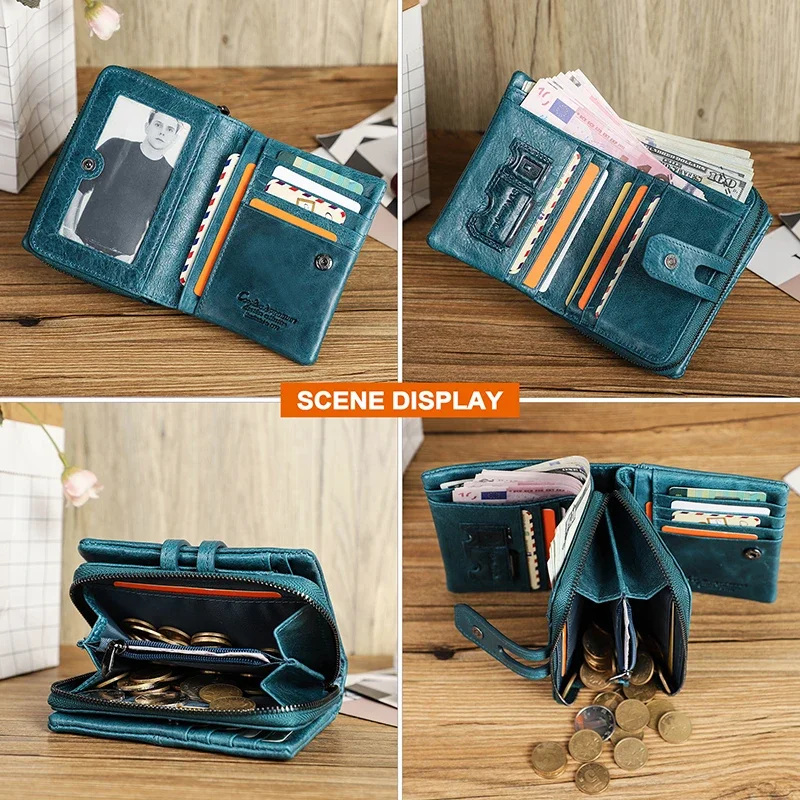Wallets for Women Genuine Leather Short Bifold Fashion Women's Purses Card Holders Coin Purse Female Bags Women Wallet carteira 4