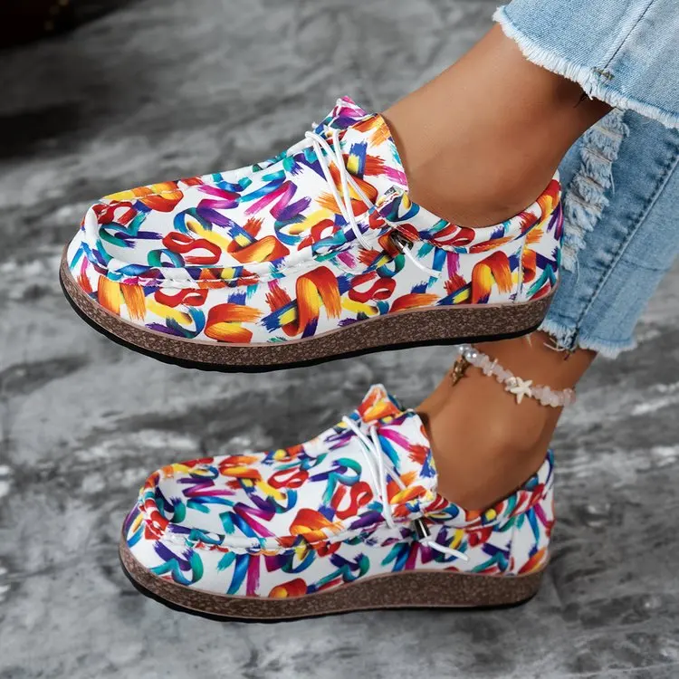 أحذية نسائية كاجوال من القماش للربيع، مطبوعة بنقوش زهور، نعل سميك مريح، أحذية خفيفة الوزن سهلة الارتداء للسيدات للاستخدام اليومي