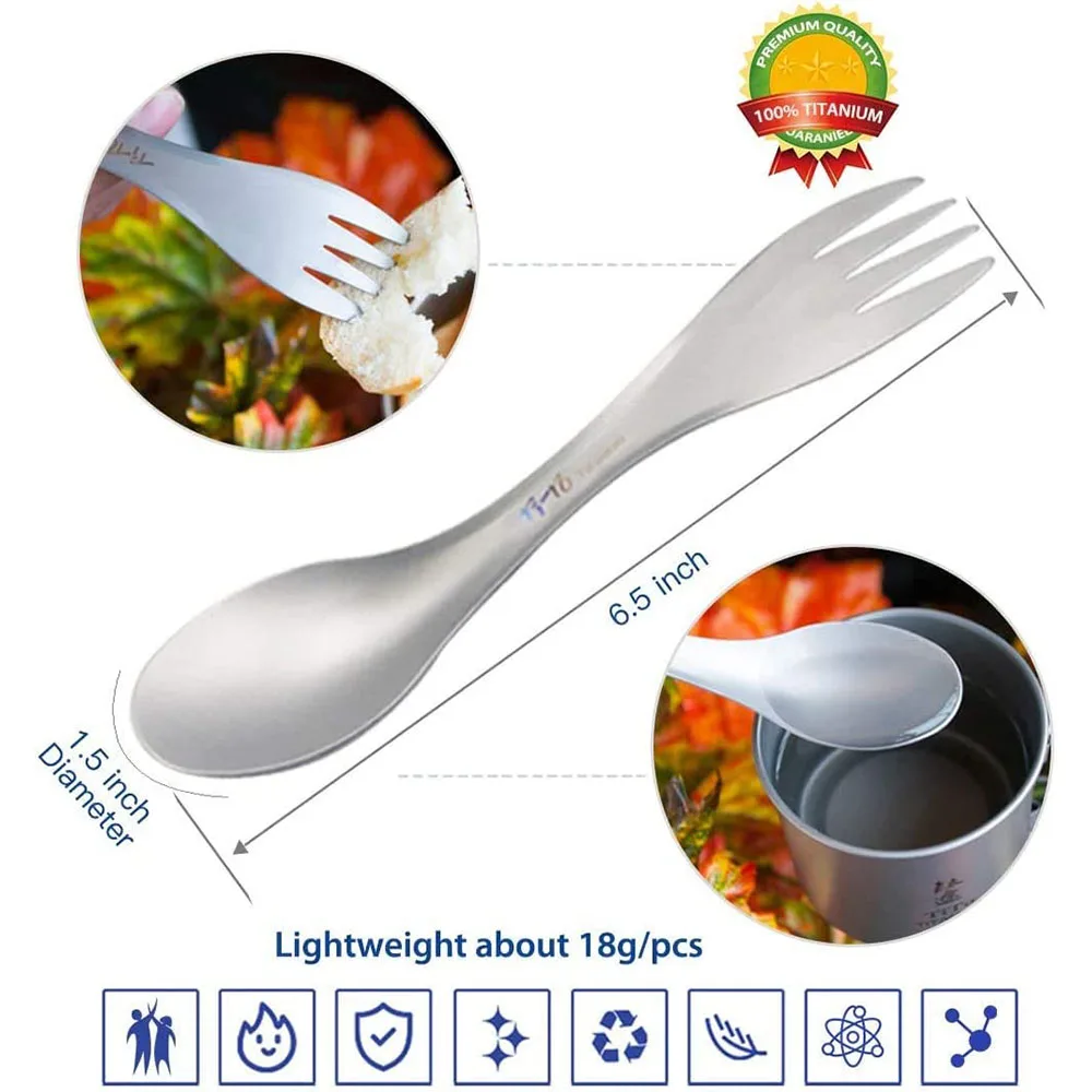 Titanium Spork Spoon 2-in-1 Ultralight Cookware Portable Fork Knife Outdoor Camping Picnic Hiking Travel Eco-Friendly Flatware