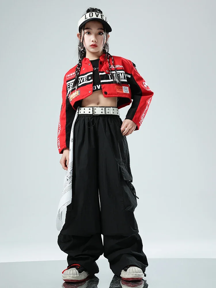 Kids Hip Hop Clothes For Girls Short Jacket Black Pants Jazz Modern Dance Performance Suit Catwalk Concert Fashion Wear