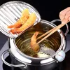 Japanese Deep Fryer With Thermometer and Lid 304 Stainless Steel Kitchen Tempura Fryer Pan Fryer Without Oil Frying Pan Fryer 1