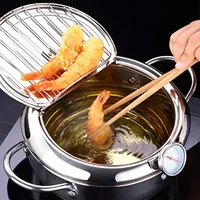 Japanese Deep Fryer With Thermometer and Lid 304 Stainless Steel Kitchen Tempura Fryer Pan Fryer Without Oil Frying Pan Fryer 1
