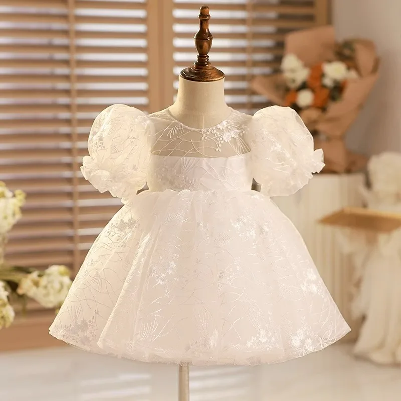 

Детская одежда, пышные платья с вышивкой для маленьких девочек, элегантное белое платье принцессы на день рождения, бальное платье с коротким рукавом для детей