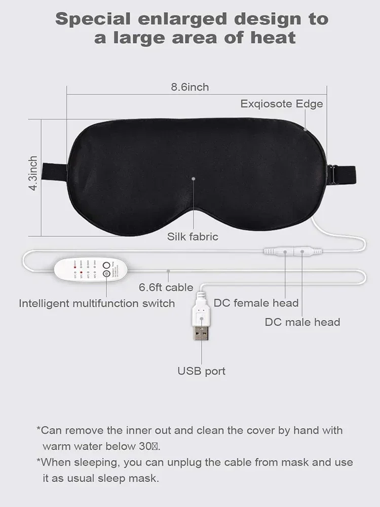 USB Eye Massager Heated Eye Shade Hot Eye Cover for Night Sleep Travel Office Eye Mask
