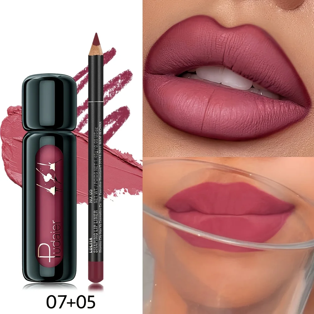 Conjunto de lápis de lábios mate e gloss de longa duração_voghion.com