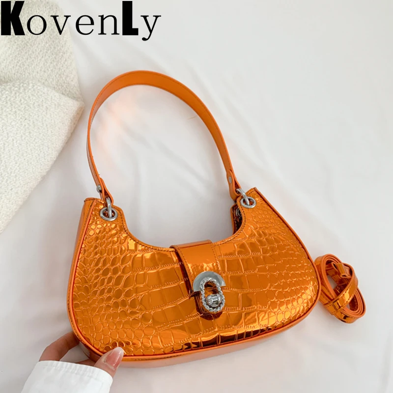 

Блестящие маленькие сумки на плечо для женщин, кожаная дизайнерская дамская сумочка через плечо с каменным узором, модная Яркая кожаная сумка