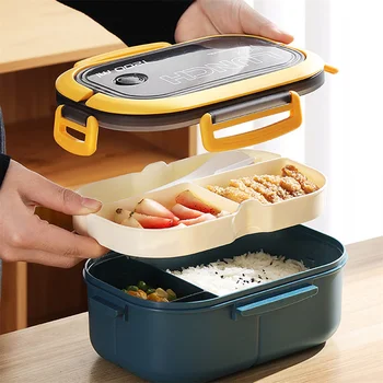 1200ml Lunch Box Bouble-layer Bento Lunch Box With Spoon Fork Portable Kid Bento Box with Compartments For Office Camping School 1