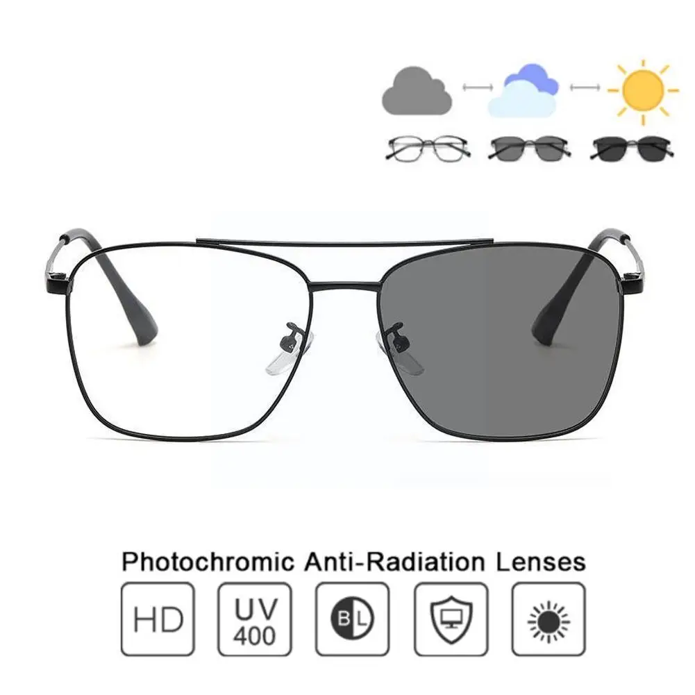 Fashion Photochromic Square Frame Glasses Anti Blue Eyewear Men Vintage Color Lights Computer Women Glasses Sunglasses