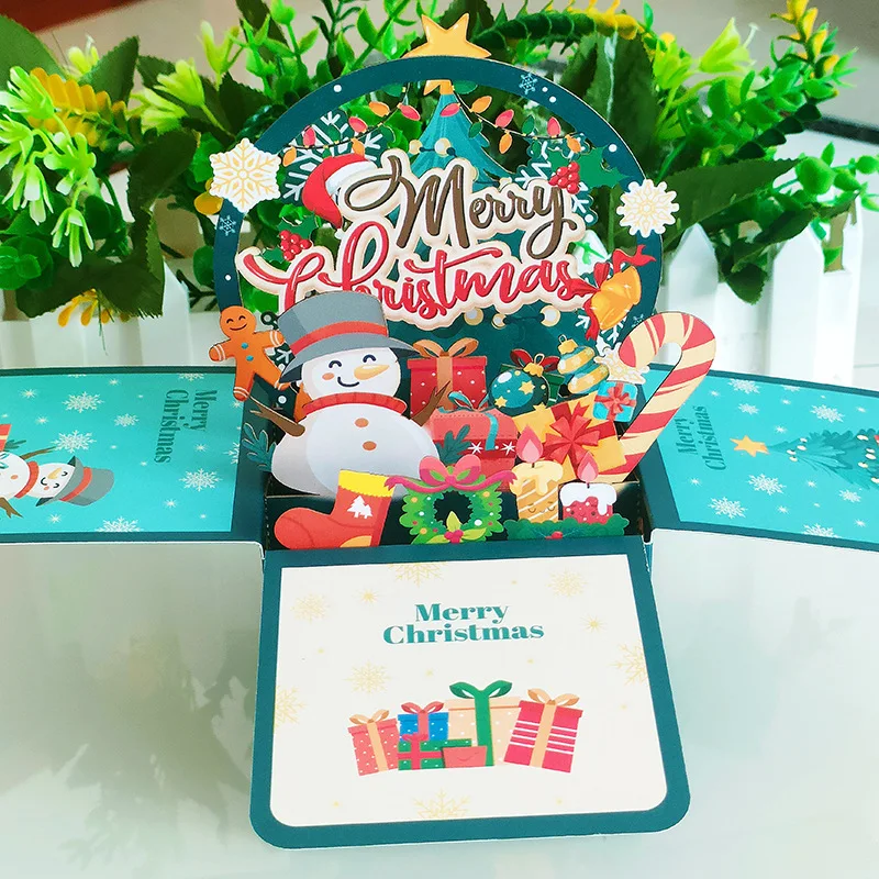 New Christmas Wishes 3D Pop Up Card With Music Lights Merry Christmas Creative Stereoscopic Box Gift For Kid Family Decor