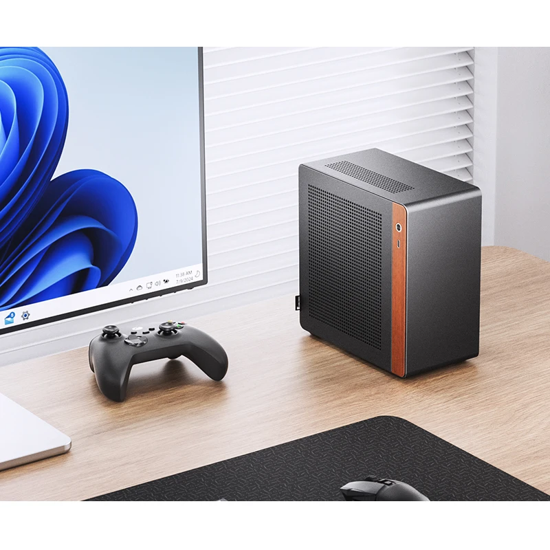 JONSBO NV10 N10 ITX Mini Desktop Case (3.3mm Aluminum Alloy Shell/North American Black Walnut/ITX Version/PCIE4.0 Adapter Cable)
