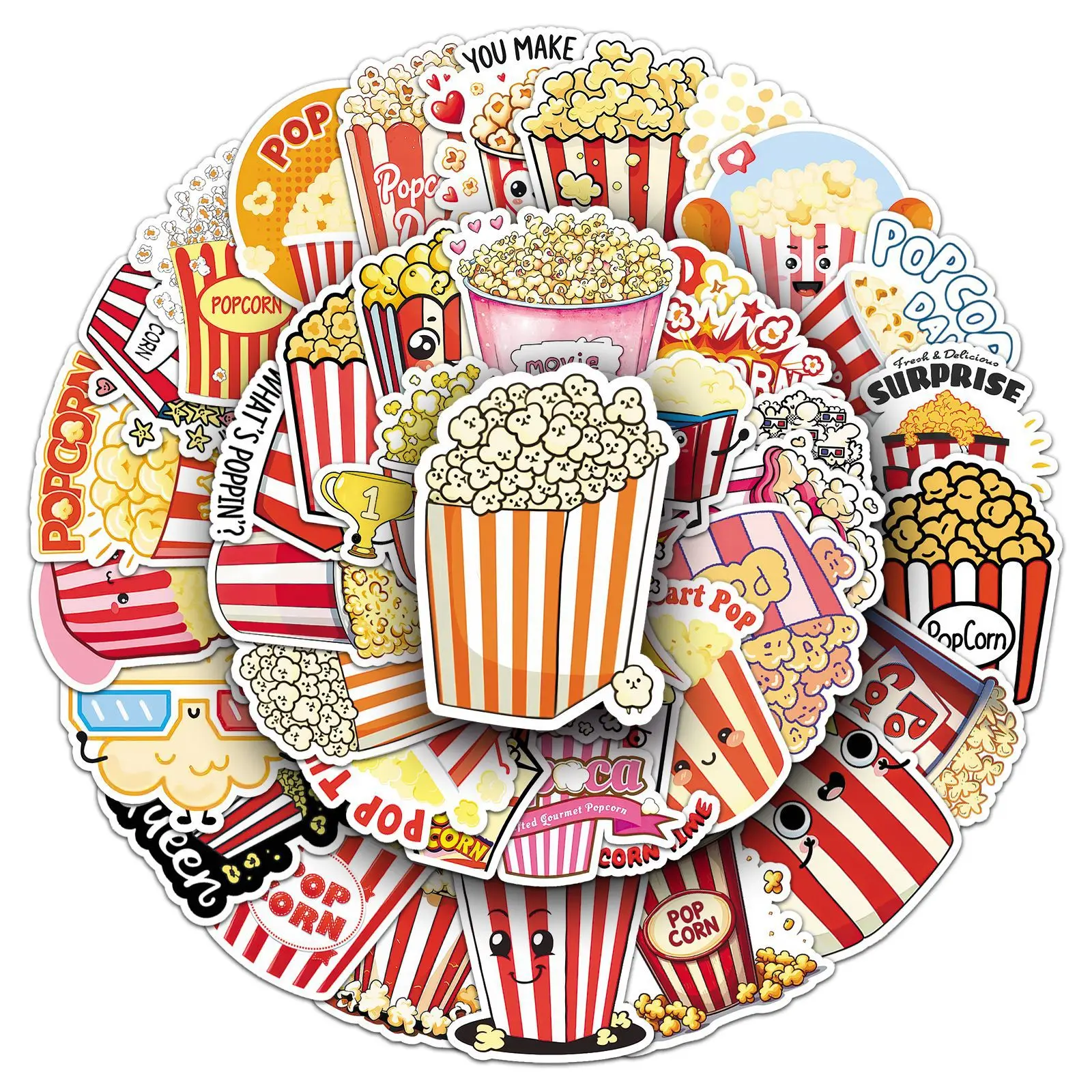 Cartoon Cute Popcorn and Dessert Graffiti Sticker Collection - Fun DIY Decals for Phone, Luggage, Guitar, and Car