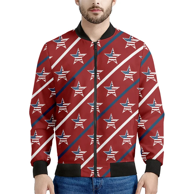 thumbnail image 1 of Chaqueta bomber con estampado de patchwork patriótico estadounidense para hombre, sudadera de manga larga en 3D, chaqueta bomber de calle de gran tamaño con cremallera, 1 of 4