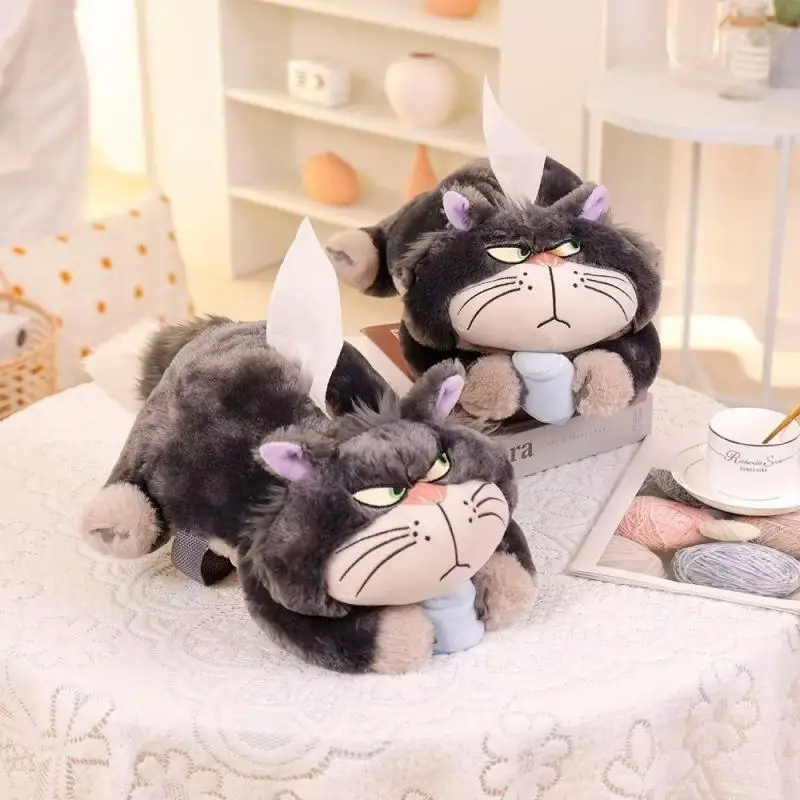 

Anime Cartoon Disney Plush Toy Lucifer Cat Tissue Box Car Tissue Storage Box Desktop Pink Tissue Holder Case Home Decoration