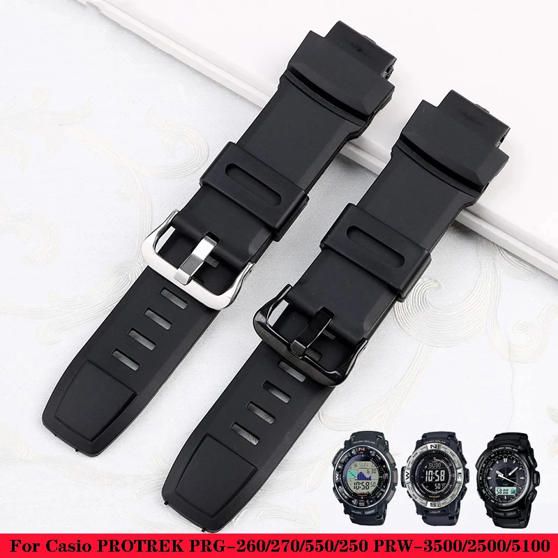 

Silicone Wrist Strap For Casio PROTREK PRG-260/270/550/250 PRW-3500/2500/5100 Replacement Black Bracelet 18mm Rubber WatchBands