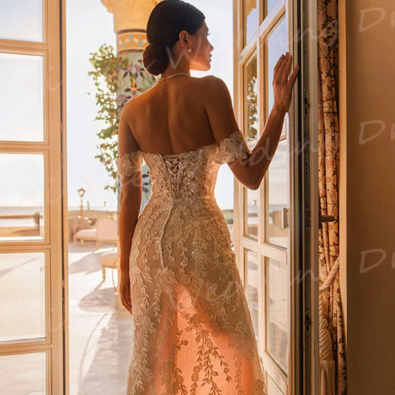 Wedding Dresses Modern Sweetheart Mermaid Lace Appliques Backless Off The Shoulder Bride Gowns Detachable Train