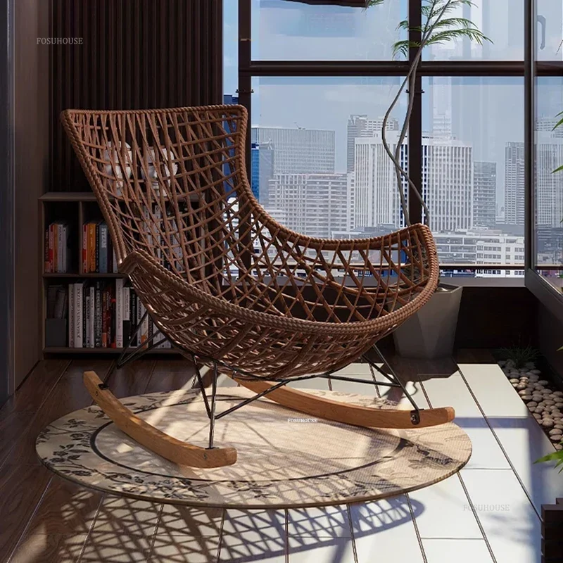 Retro Garden Chairs for B&B Adult Semi-reclining Rocking Chair Creative Rattan Designer Outdoor Furniture for Garden N