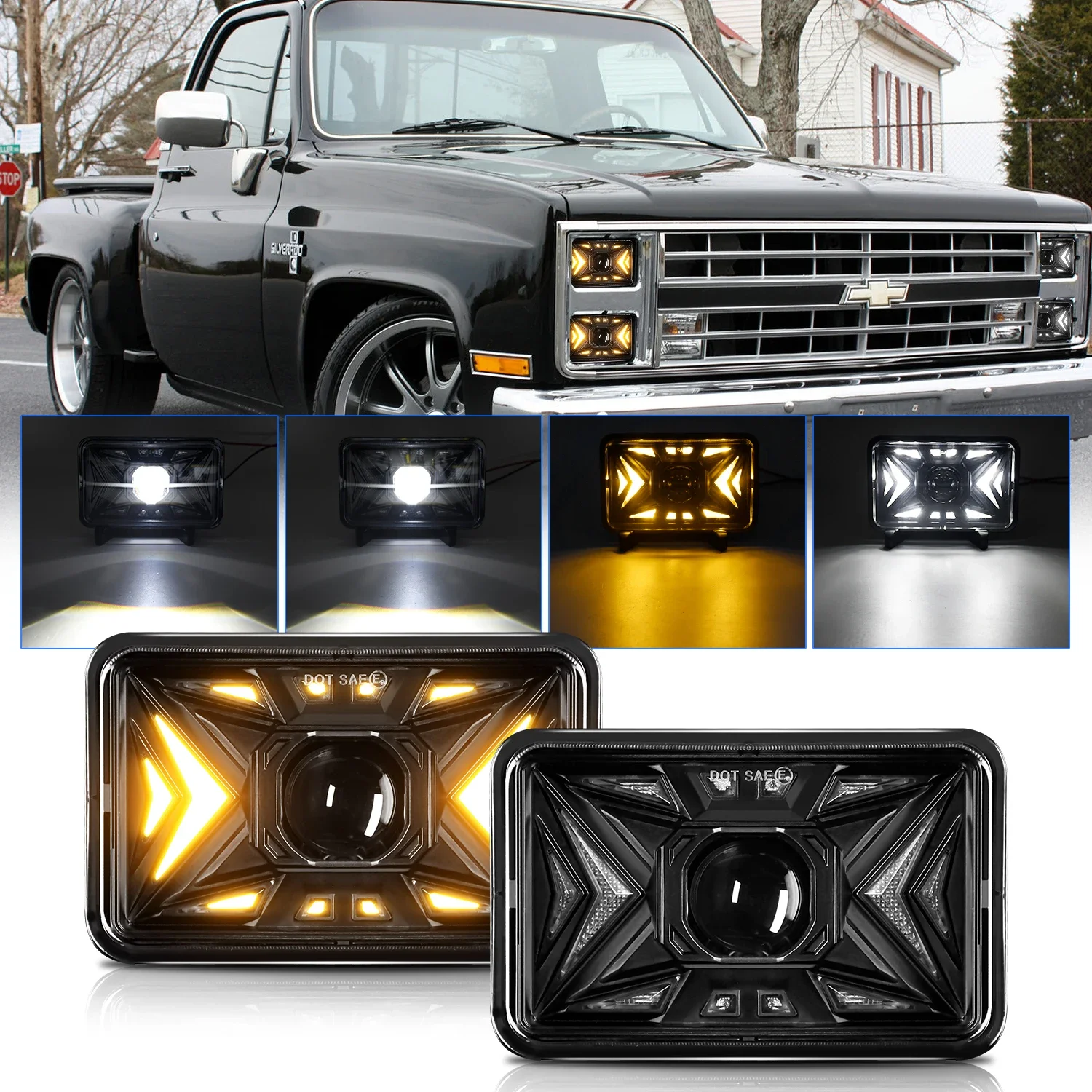 4x6 Inch Car Headlamp with DRL/Turn Signal Headlight Car 12v 24V Headlights Proj