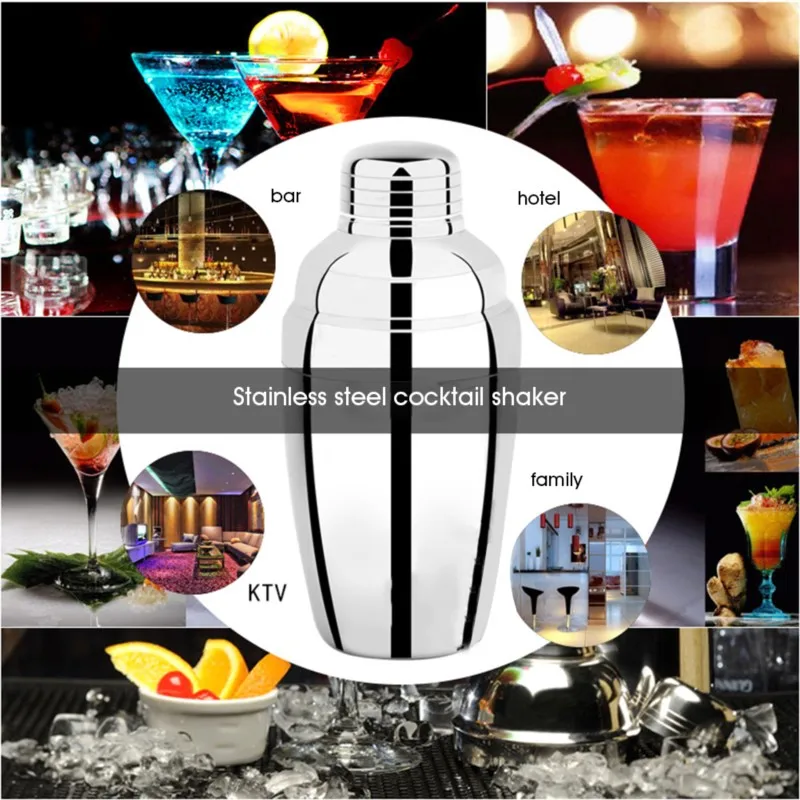 350/550/750ml Stainless Steel Three-Section Shaker Cocktail Shaker Mixed Drink Hand Crank Mug Party Bar Bartender Tool