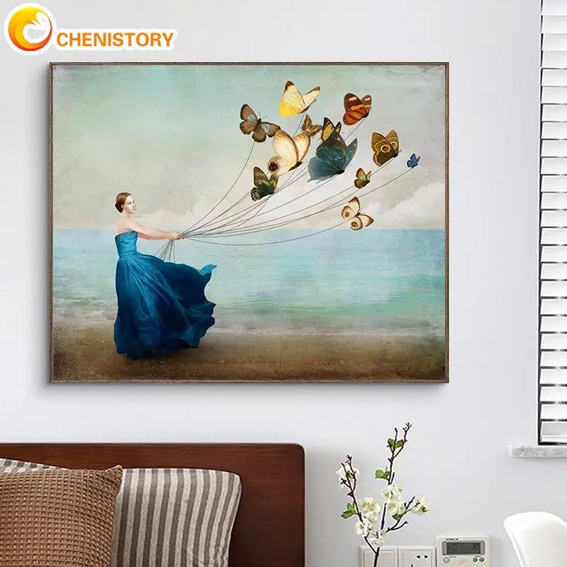 

Картина по номерам девушек и бабочек CHENISTORY, рисование на холсте, ручная роспись, арт-подарок, DIY картины по номерам, наборы для декорирования дома