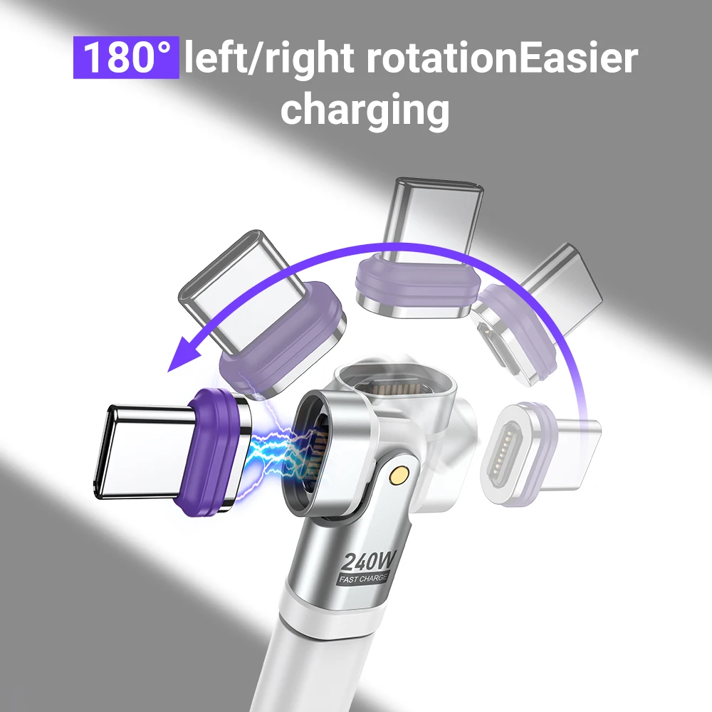 16Pin Magnetic USB C Male to USB C Female Adapter AUFU 180 Degree 240W Fast Charging Type Adapter for Iphone16 15 Macbook Pro usb to type c adapter type c adapter charger power adapter charging cable adapter magnetic cable adapter magnetic charging adapter
