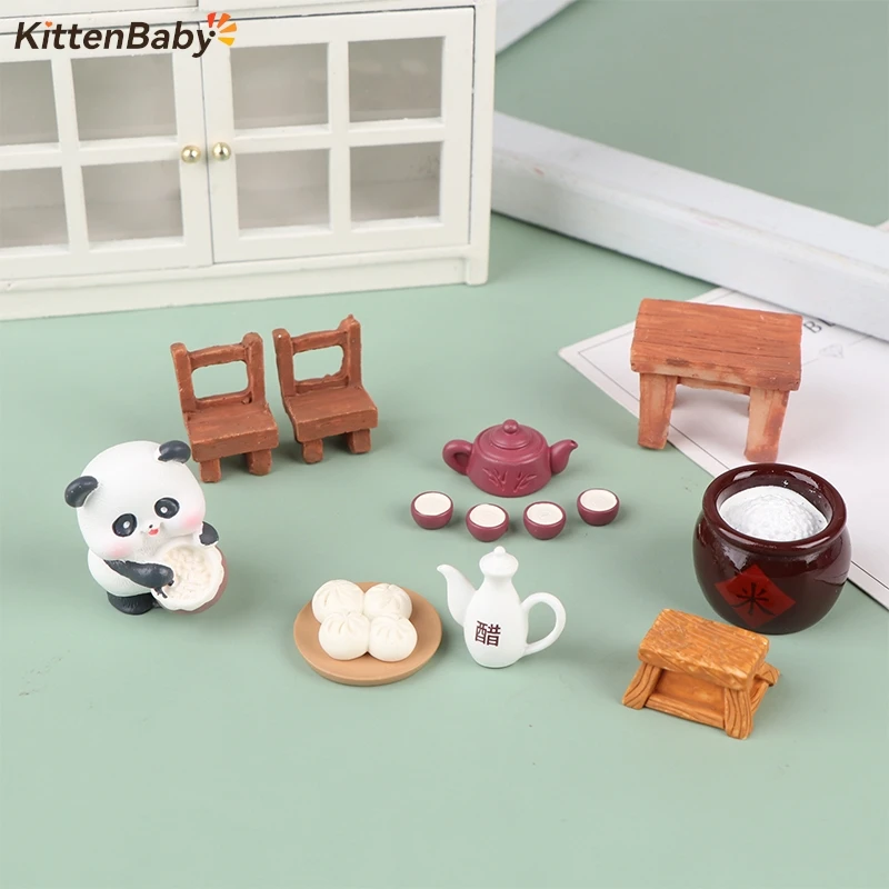 

Мини-панда, искусственное украшение, миниатюрное ландшафтное украшение, резиновый чайный набор, стол, стул, кукольный домик, модель «сделай сам», декоративная игрушка