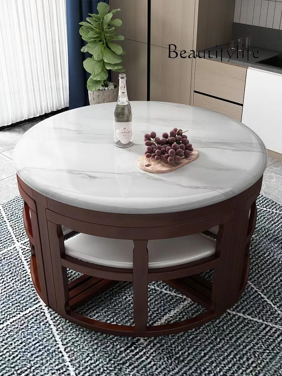 

Marble Dining Tables and Chairs Set Simple Modern Small Apartment Home Solid Wood round 4-Seat Dining Table