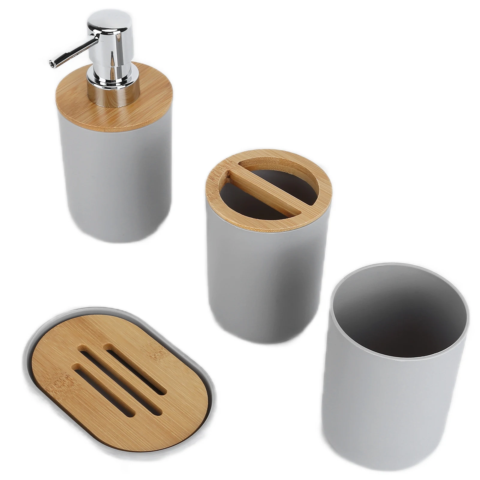 Bamboo Waterproof Bathroom Accessory Set Toothbrush Holder Dispenser Image 7