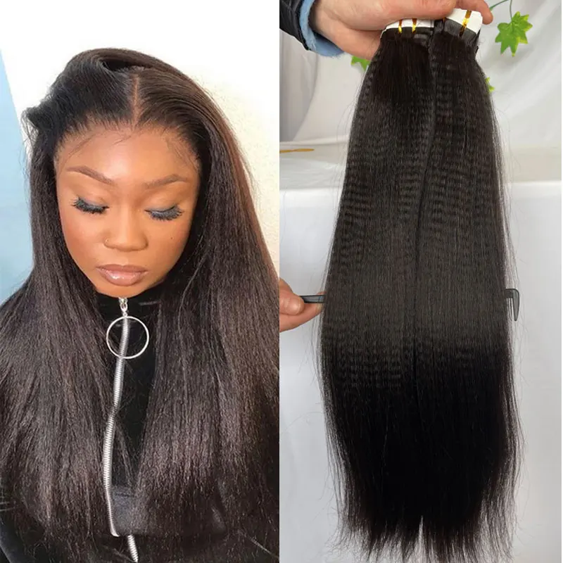 

Tape in Hair Extensions Human Hair Yaki Straight Skin Weft Tape For Black Women 40 Pcs 100g Per Pack Glue In Hair Extensions
