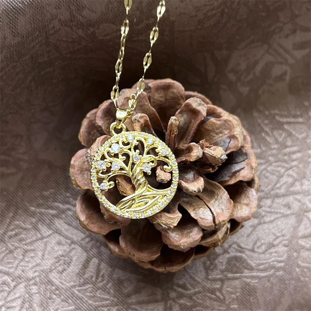 Collana Albero della Vita in Argento 925, Oro e Cristallo di Sandalo