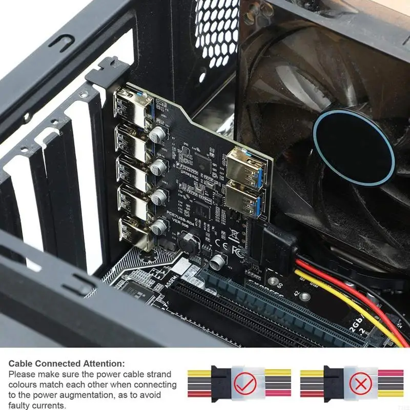 T3EE PCIE to USB3.0 Expansion Card Power Supply 7-port USB Extender Small Slot 5Gbps for Hard Drives Game Controllers