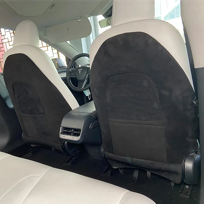 Turn Fur Suede Seat Back Anti Kick Protectors Cover Mats Full Surrounded Seatback Pad For Tesla Model 3-Model Y