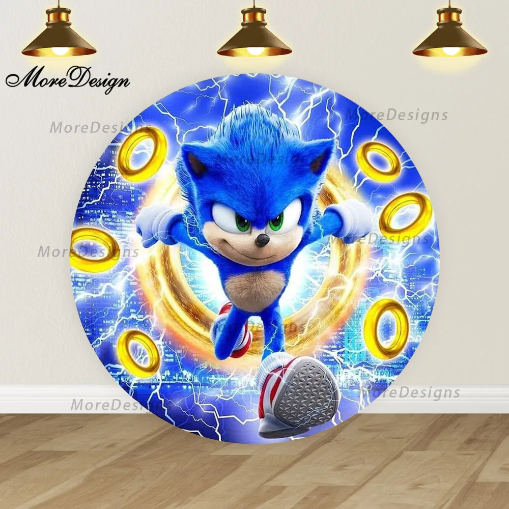 thumbnail image 1 of Fondo redondo Bandai Lightning Sonic para baby shower de niños, cubiertas circulares, decoración para fiesta de cumpleaños de niños, fondo de fotografía, 1 of 5