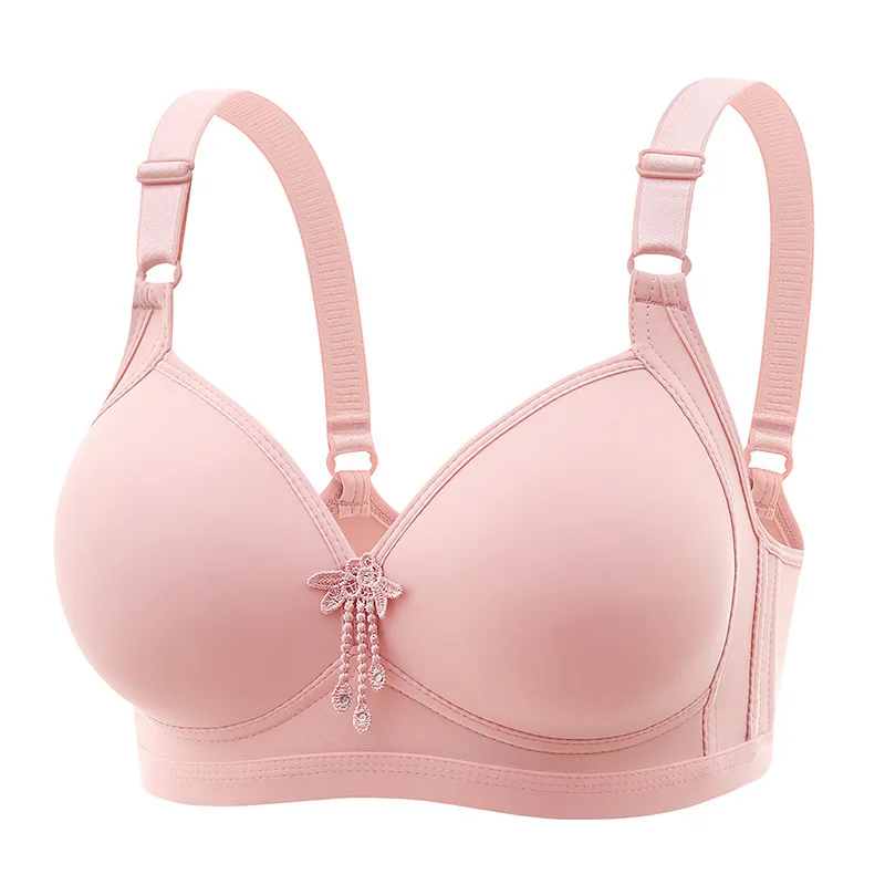 

New Large Size Sexy Women's Underwear Four Rows Of Buttons Glossy Simple Non-steel Ring Bra Push Up Adjustable