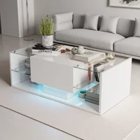 Table basse FANGANGE, table de canapé haute brillance avec éclairage LED, table d'appoint moderne avec étagère ouverte, blanc, noir 2