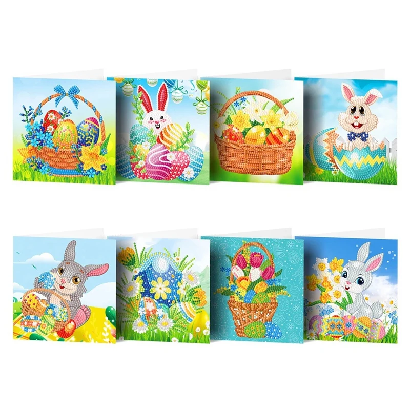 

8 Pcs Set Handmade Festival Greeting Postcard DIY Easter Cards Gift For Kids 5D Diamond Painting Thank You Card