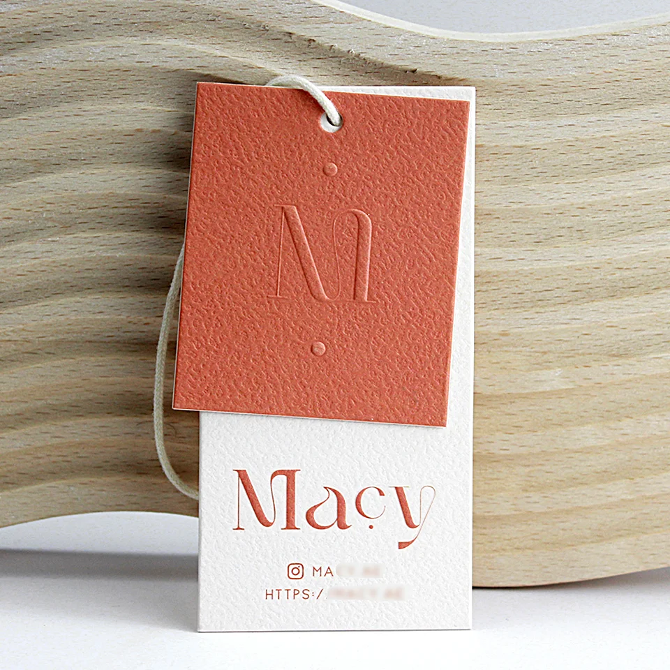 Custom LOGO Embossed Printed Cardboard Clothing Hangtag Specialty Paper with Texture Square Swing Tags Brand Promotion