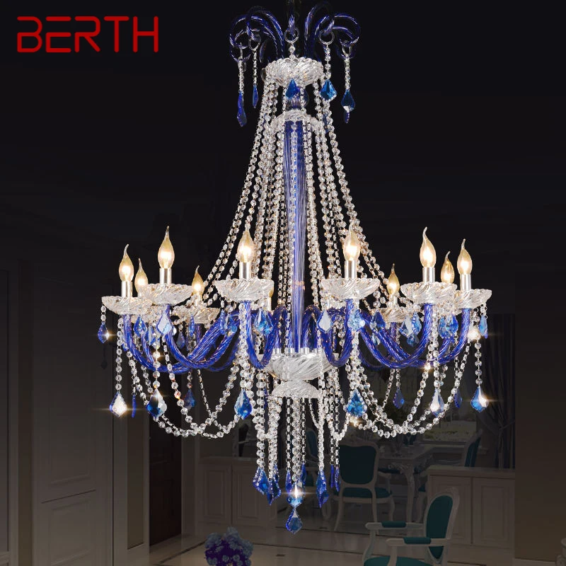 

BERTH European Style Crystal Pendent Lamp Blue Candle Lamp Living Room Restaurant Villa Staircase Duplex Building KTV Chandelie